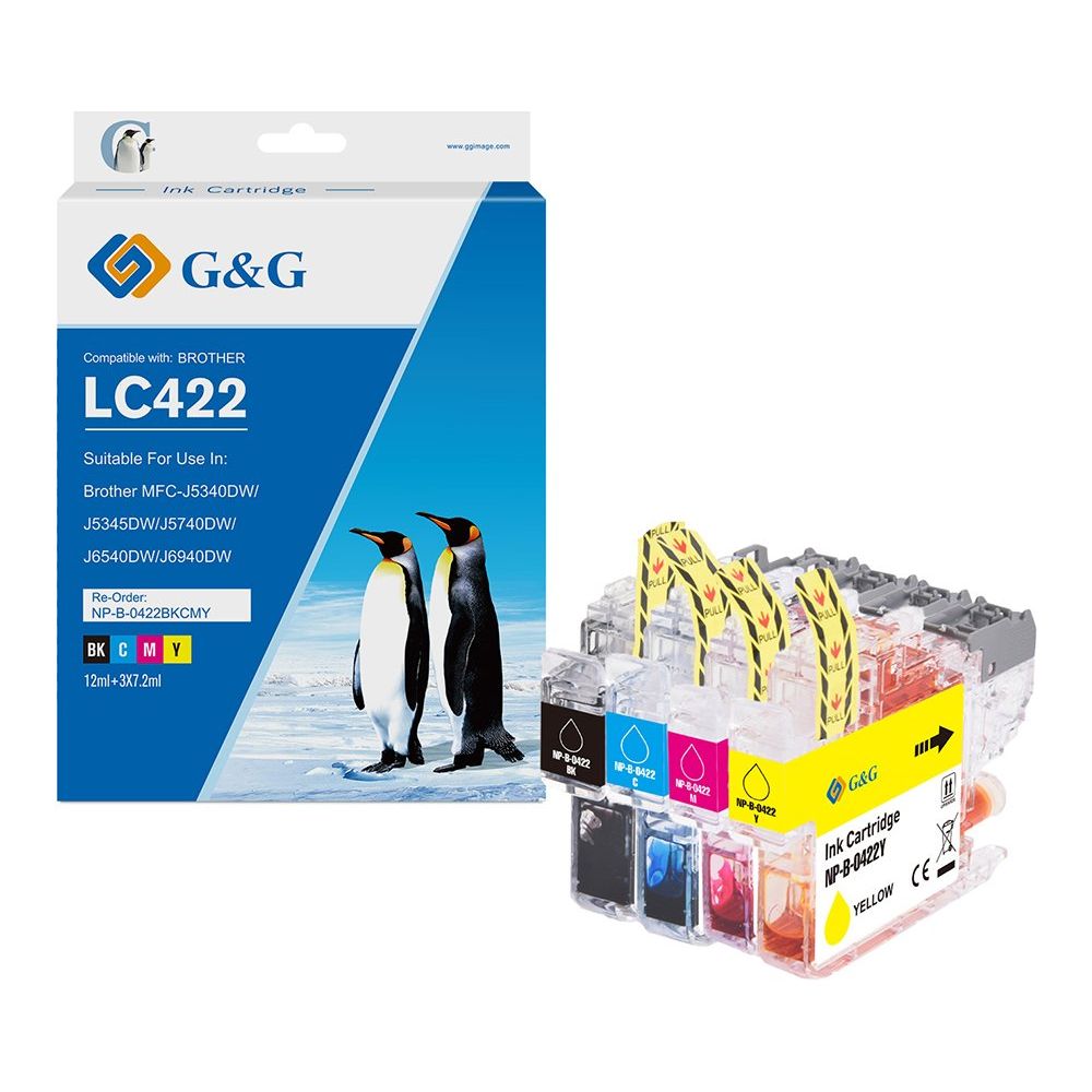 G&G Ninestar samheitahylki: Brother LC-422BKCMY Öll hylki í einum pakka