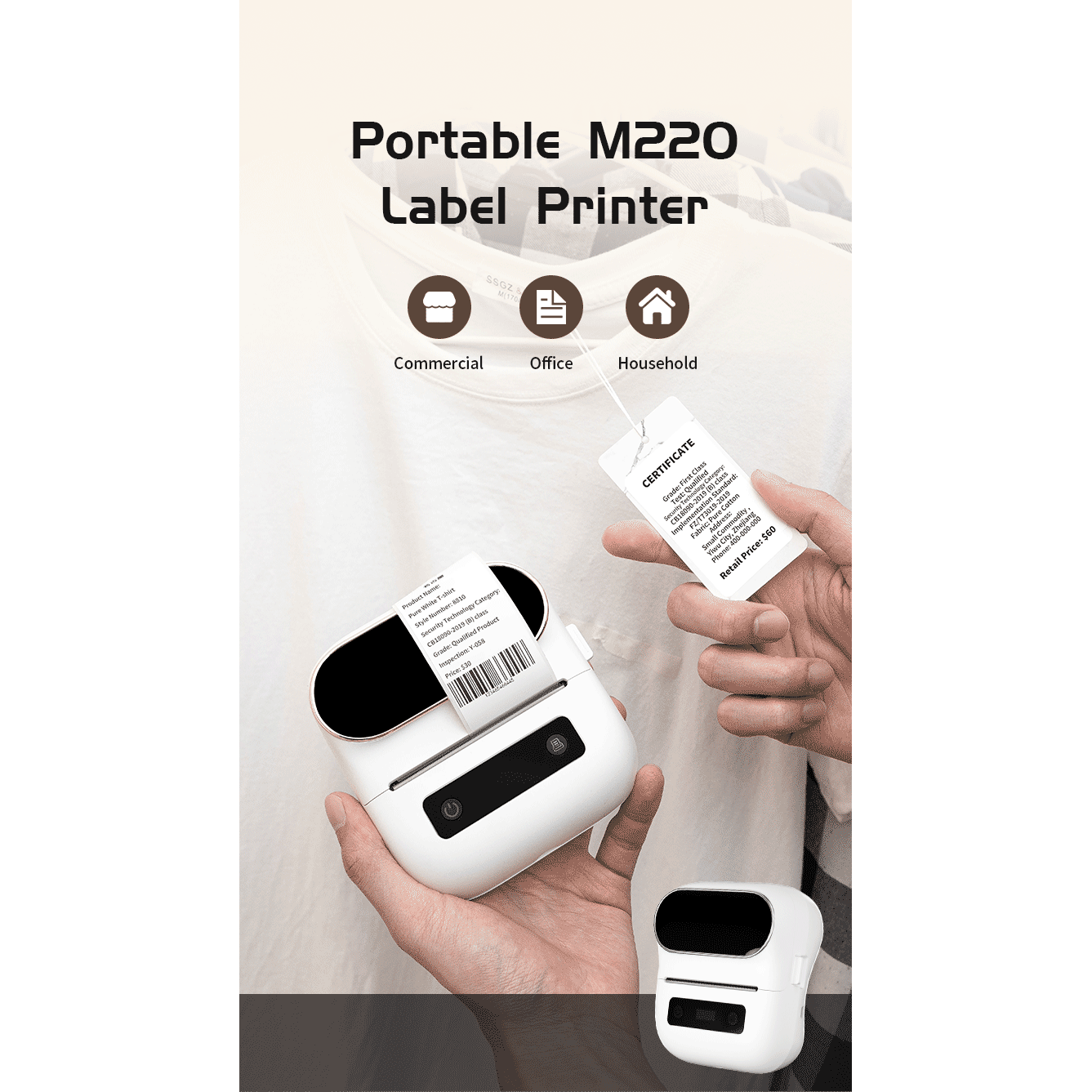Aimo M220 bluetooth límmiðaprentari fyrir Windows, Mac,  iOS og Android (hvítur)
