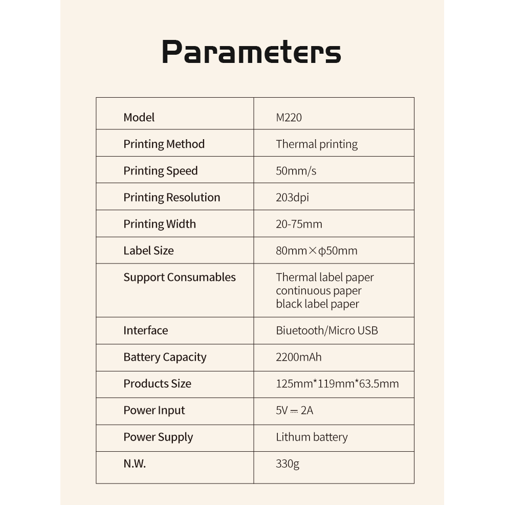 Aimo M220 bluetooth límmiðaprentari fyrir Windows, Mac, iOS og Android (hvítur)