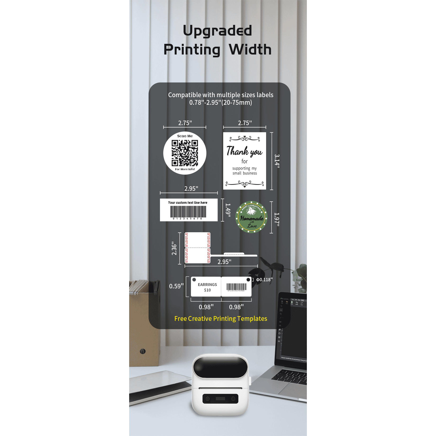 Aimo M220 bluetooth límmiðaprentari fyrir Windows, Mac, iOS og Android (hvítur)