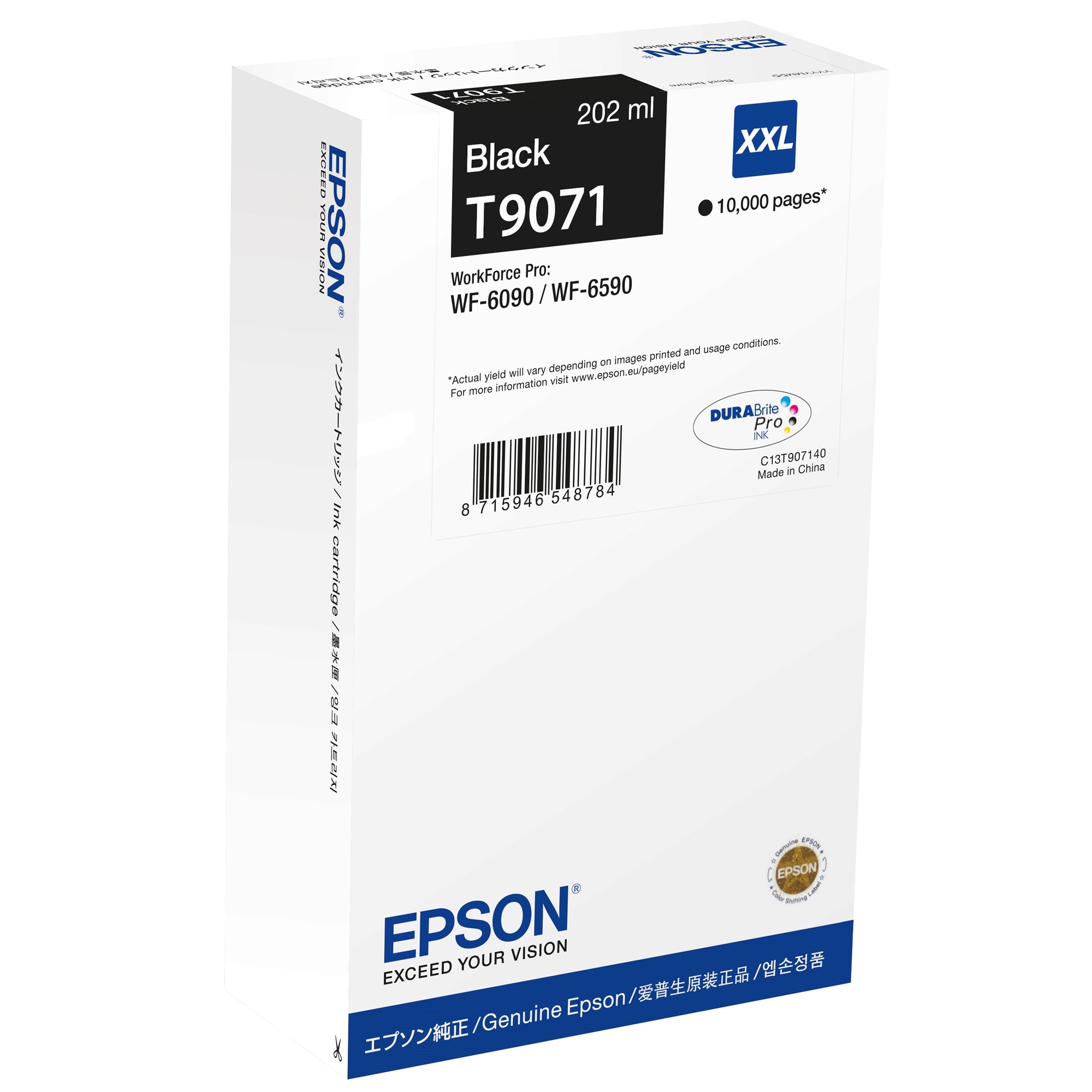 Epson T9072 (Prentar 10,000 síður) 202ml XXL svart blekhylki fyrir WorkForce Pro WF-6090DW/WF-6590DWF Printers