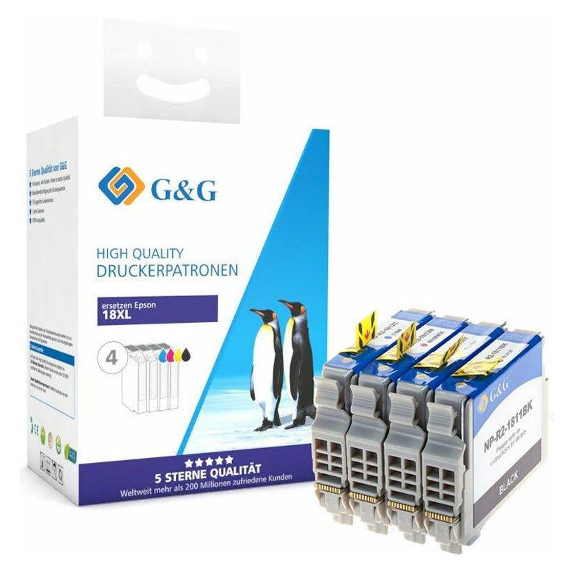 G&G Ninestar samheitahylki: Epson 18XL Pakki: 2x Svart, Blátt, Rautt, Gult