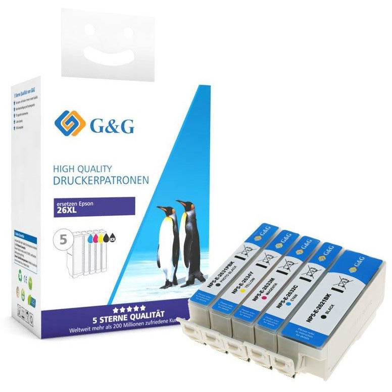 G&G Ninestar samheitahylki: Epson 26XL Blátt, Rautt, Gult, Svart og Fótósvart