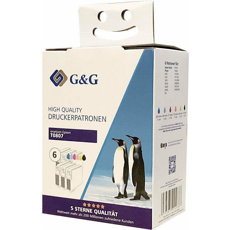 G&G Ninestar samheitahylki: Epson T0807 / C13T080740 Blátt, Rautt, Gult, Svart, Photo-Blátt, Photo-Rautt
