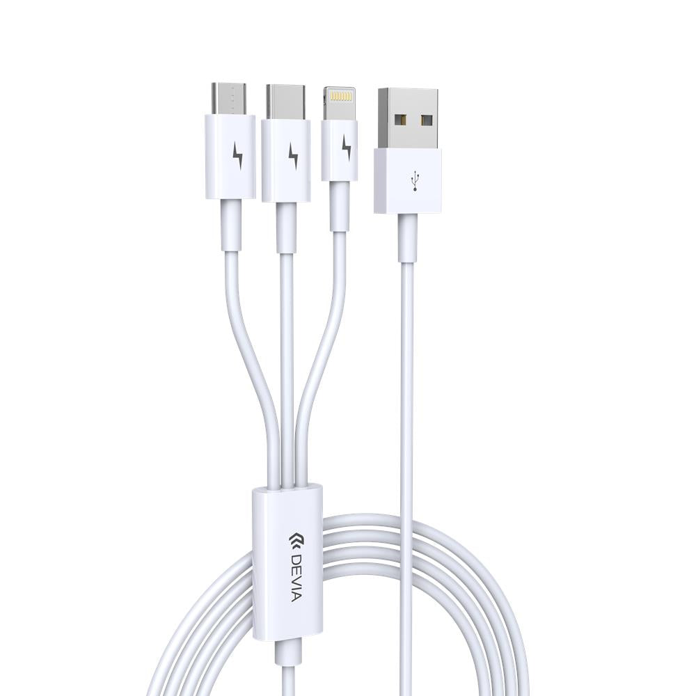 Devia cable Smart 3in1 USB - Lightning + USB-C + microUSB 1,2 m 2A white