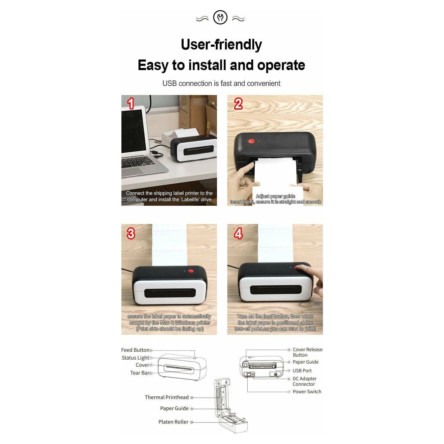 Aimo AM-246s límmiðaprentari fyrir sendingar ofl.