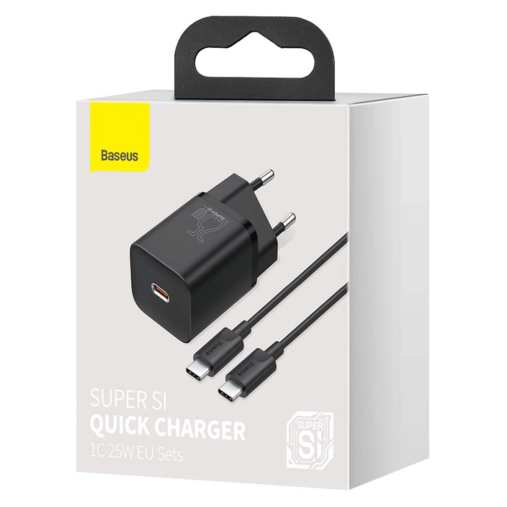 Baseus wall charger Super Si PD 25W 1x USBC black + USB-C - USB-C cable