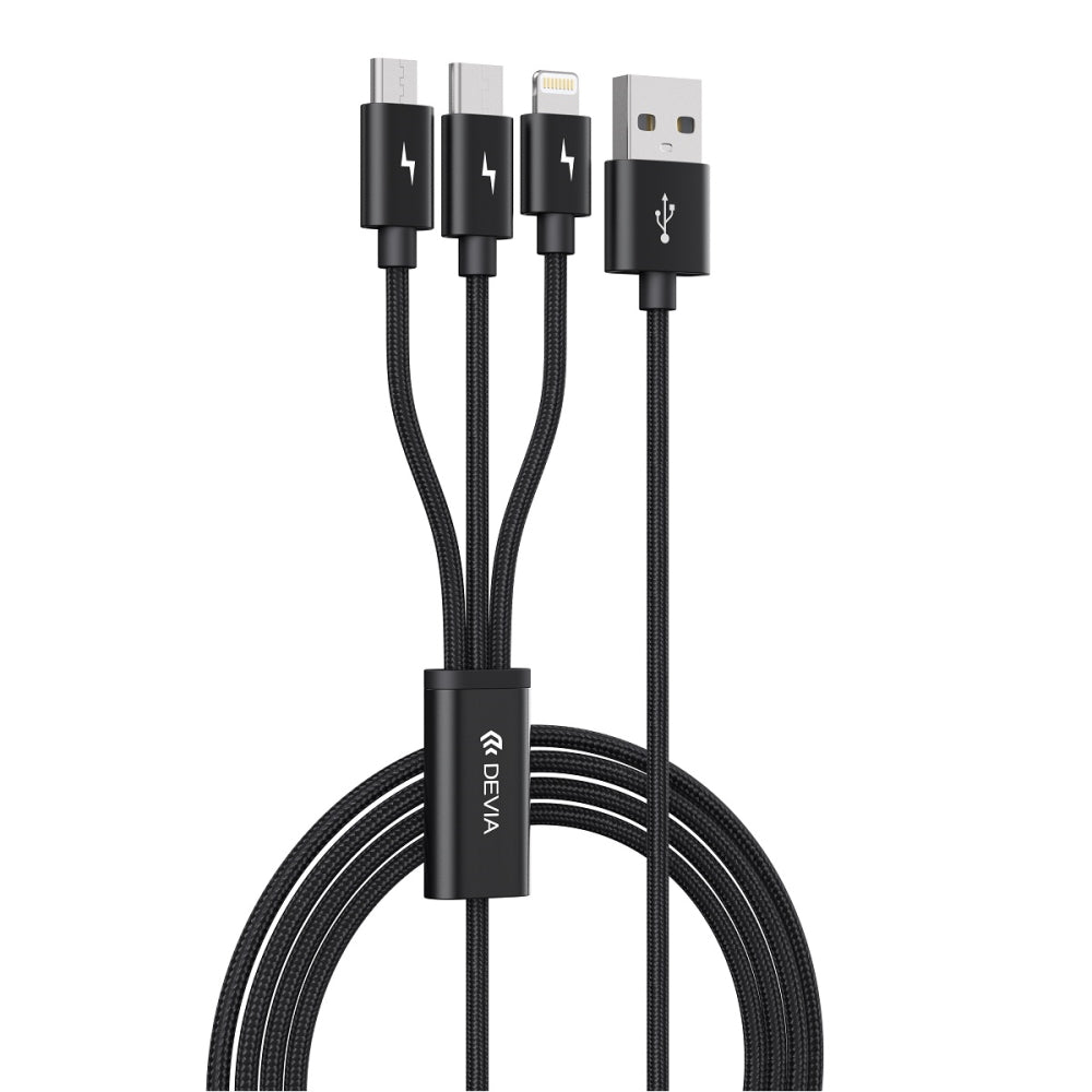 Devia USB snúra öll tengin í einni snúru - Lightning + USB-C + microUSB 1,2 m, 3A