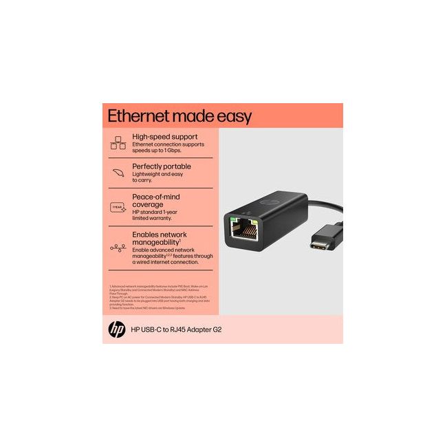 HP USB-C to RJ45 Adapter G2 interface cards/adapter RJ-45