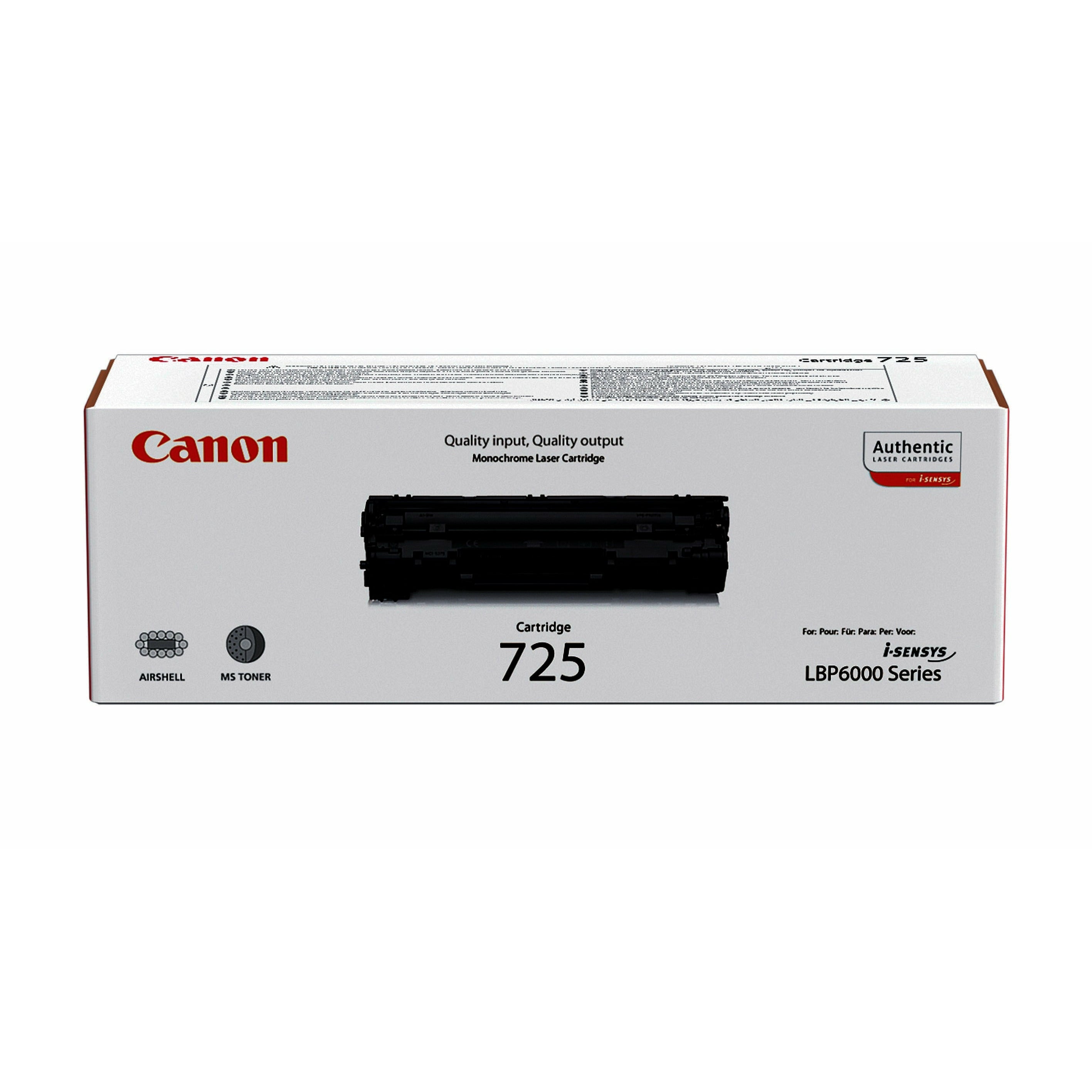Canon 725 (Prentar: 1,600 síður) svart dufthylki