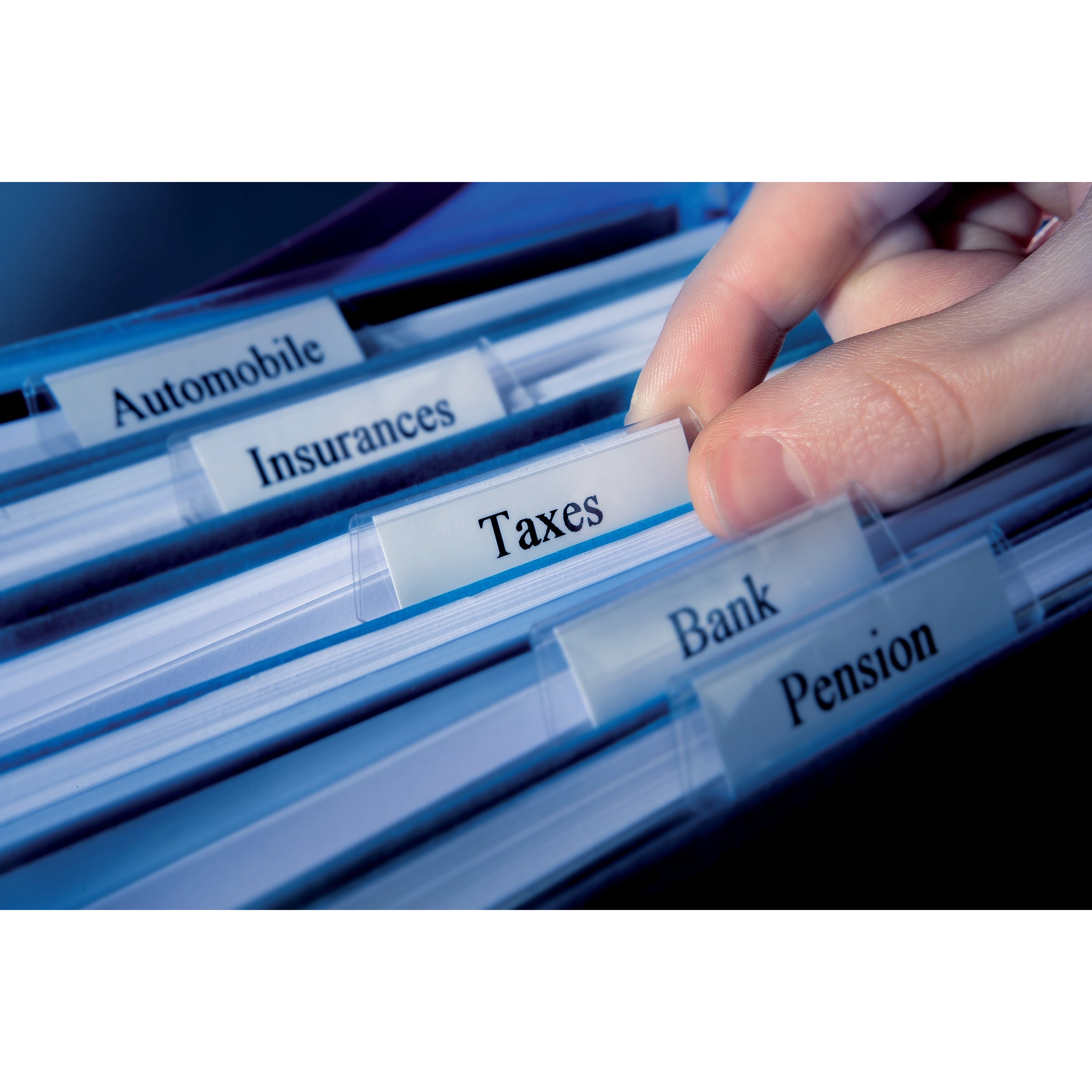 Dymo D1 (12mm) Permanent Plastic Tape (blátt á hvítt) fyrir Dymo LP150/250/350 & LM150/350/450 Label prentara