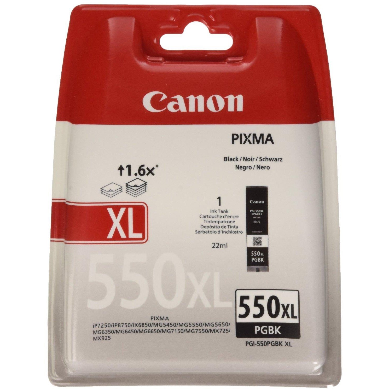 Canon PGI-550XL (svart) blekhylki (Prentar 620 síður) XL (Twin Pack) with Security