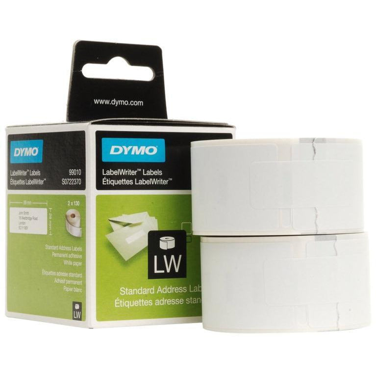 Dymo LabelWriter (28mm) Standard Address límmiðar (hvítt) tvö í pakka Rolls, 130 límmiðar Per Roll  fyrir Dymo LabelWriter 310/320/330Turbo/400 prentara