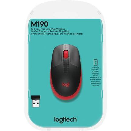 Logitech M190 (1000dpi) Full-Size þriggja takka þráðlaus mús (rauð)