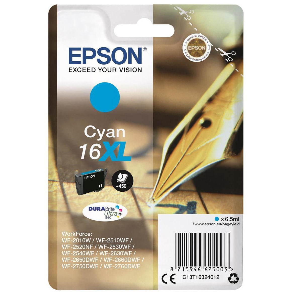 Epson Pen and Crossword 16XL (Yield 450 Pages) DURABrite Ultra Ink Cartridge (Cyan)
