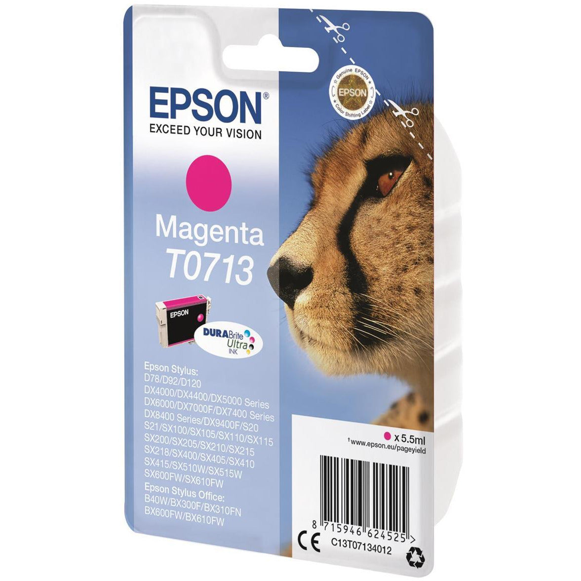 Epson Cheetah T0713 (Prentar 280 síður) DURABrite blekhylki (rautt)