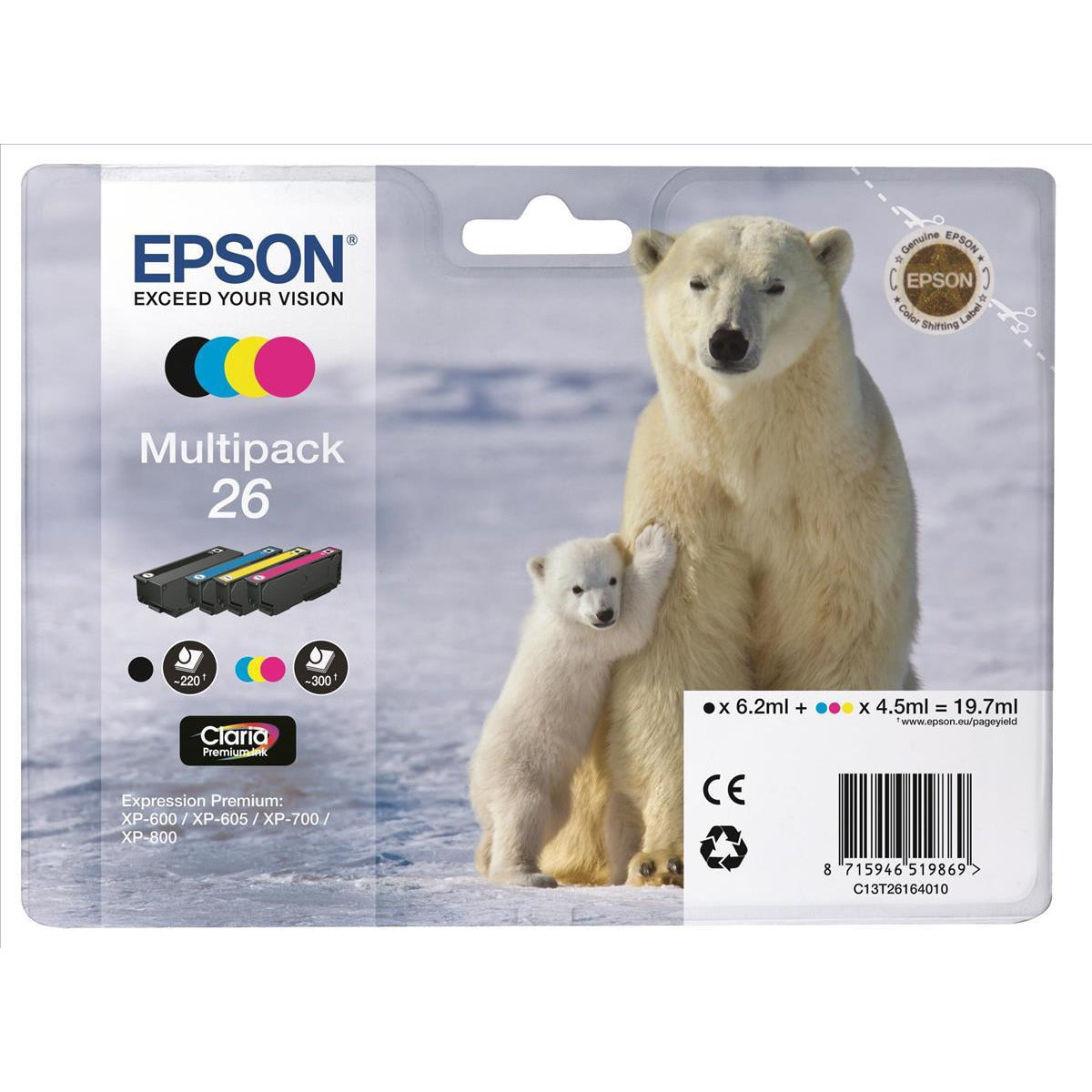 Epson XP600/700/800 Bk/C/M/Y Pack 19.7ml