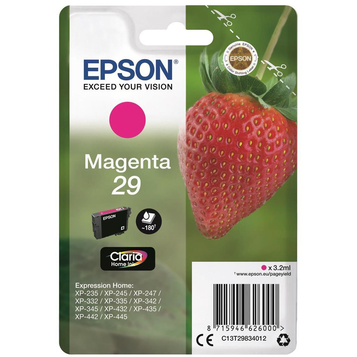 Epson Strawberry 29 (Prentar 175 síður) Claria Home blekhylki (rautt)