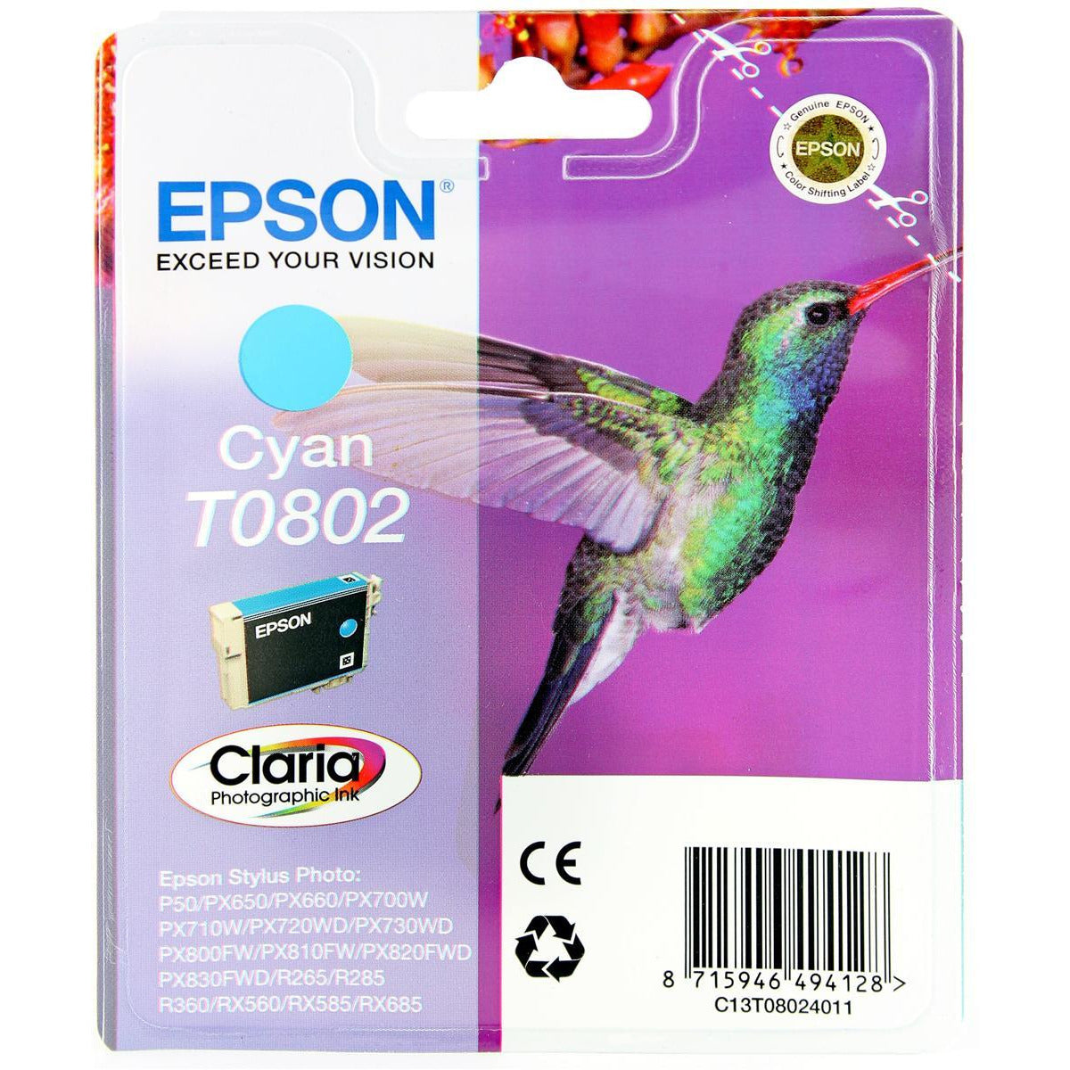 Epson Hummingbird T0802 (Prentar: 900 síður) blátt blekhylki