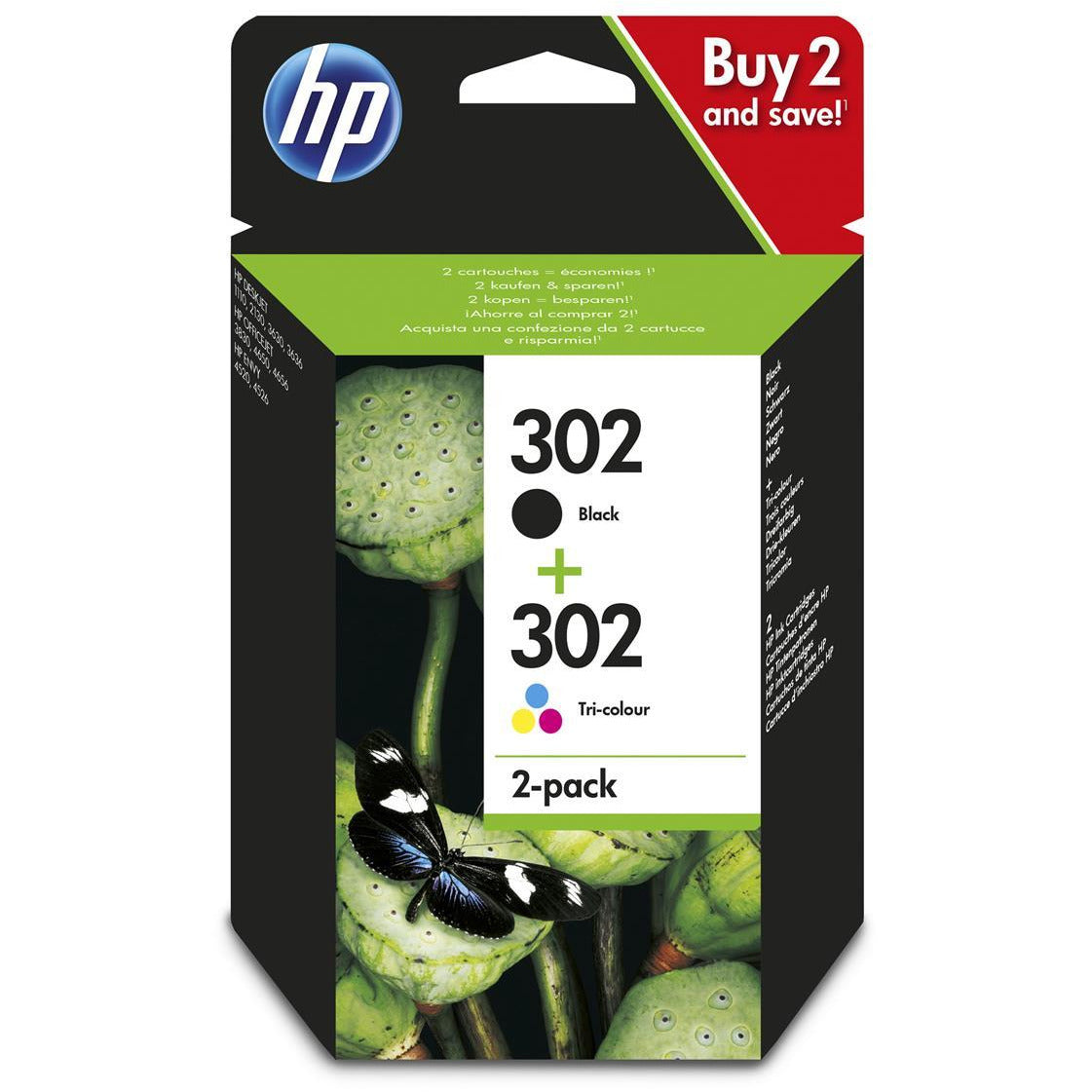 HP X4D37AE 302 Ink Combo 2 Pack svart lita