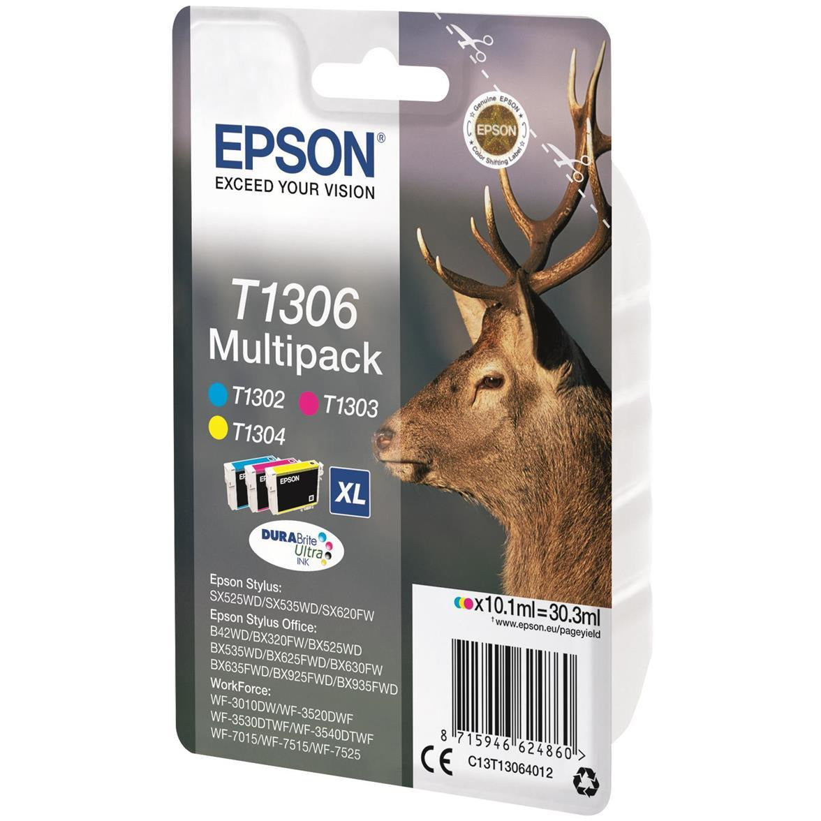 Epson Stag XL T1306 3 lita pakki DURABrite Ultra blekhylkis (blátt, rautt, gult)