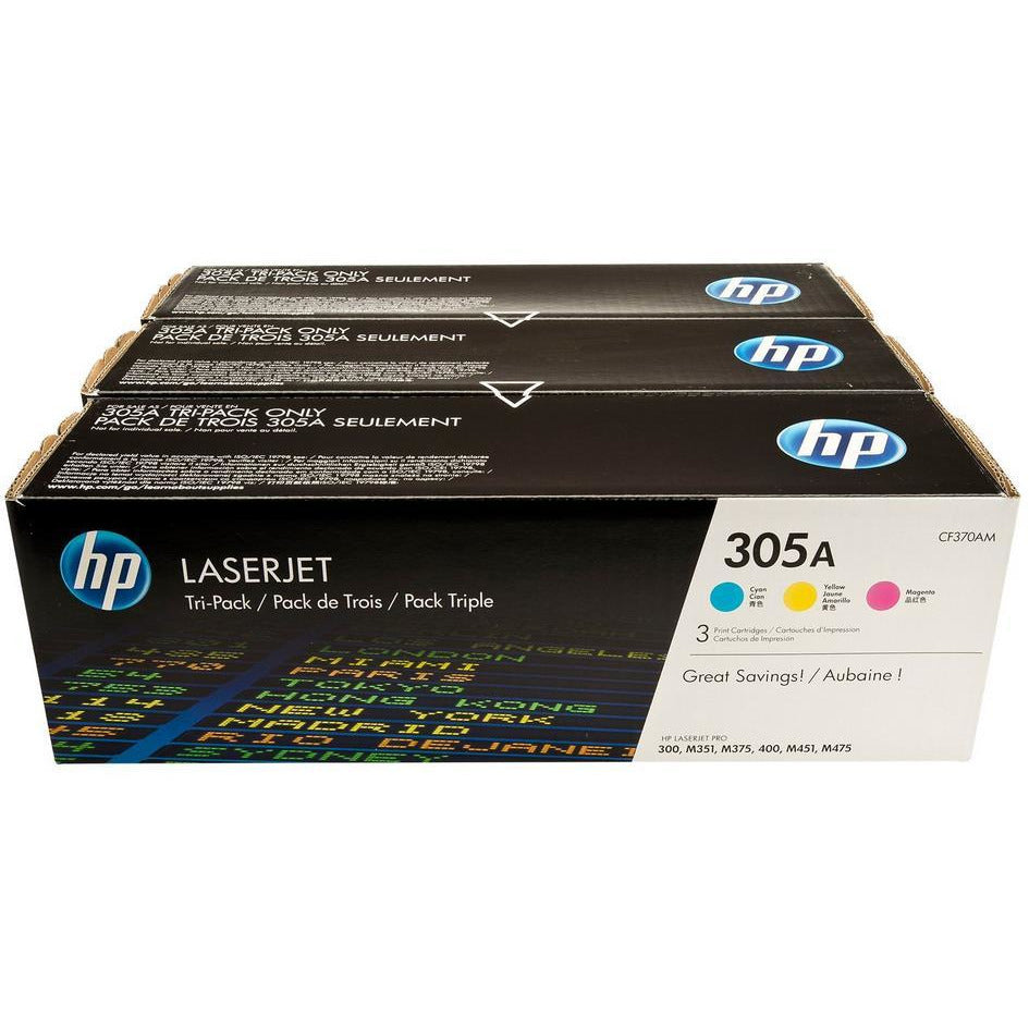 HP 305A (prentar: 2,600 síður) blátt/rautt/gult dufthylki Pack of 3