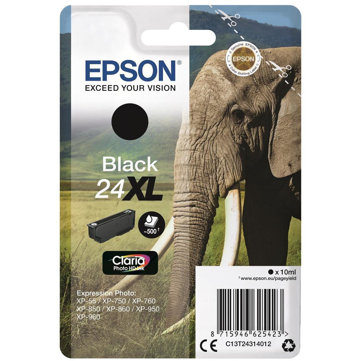 Epson Elephant 24XL (Prentar 500 síður) High Capacity Claria Photo HD blekhylki (svart)