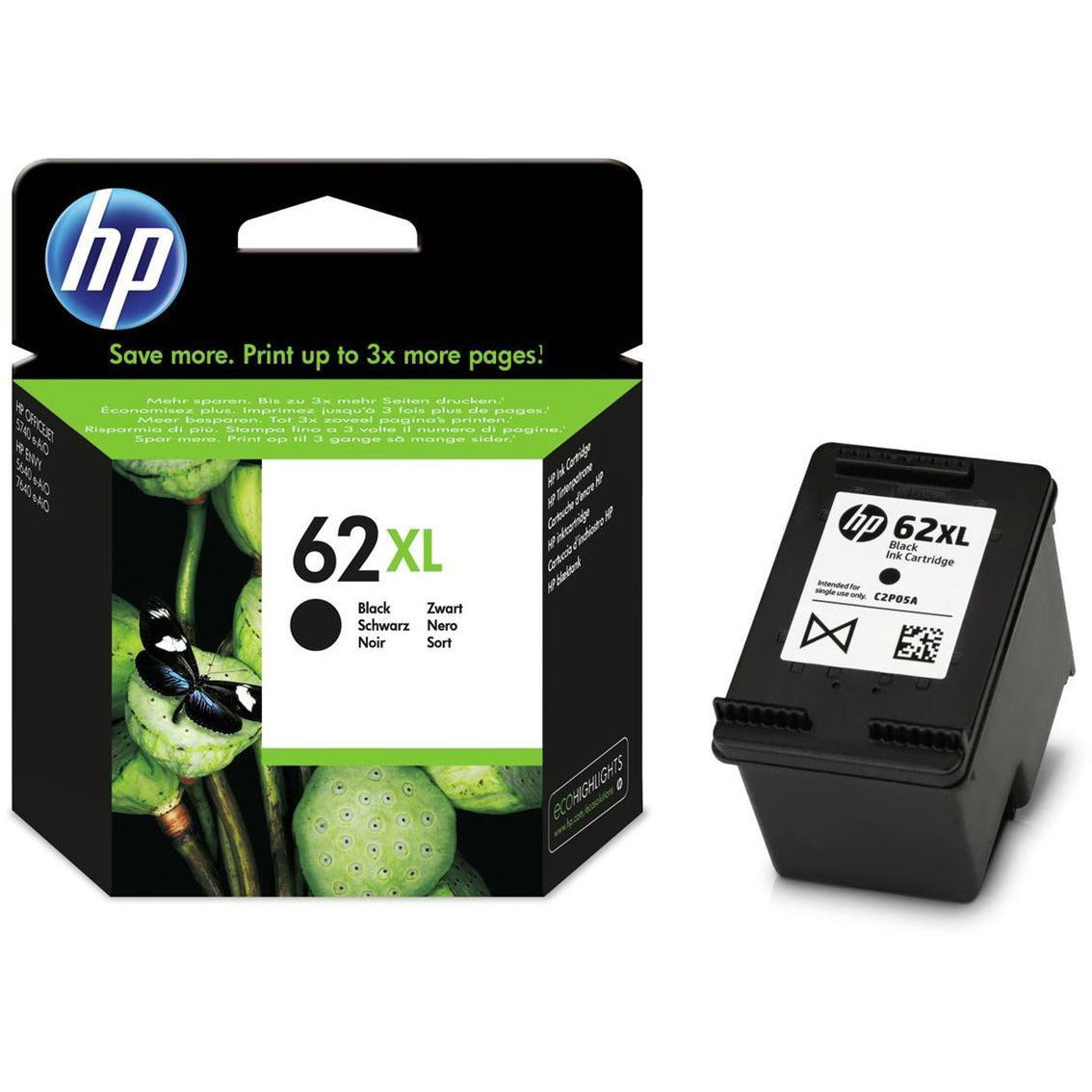 HP 62XL (Prentar: 600 síður) svart blekhylki