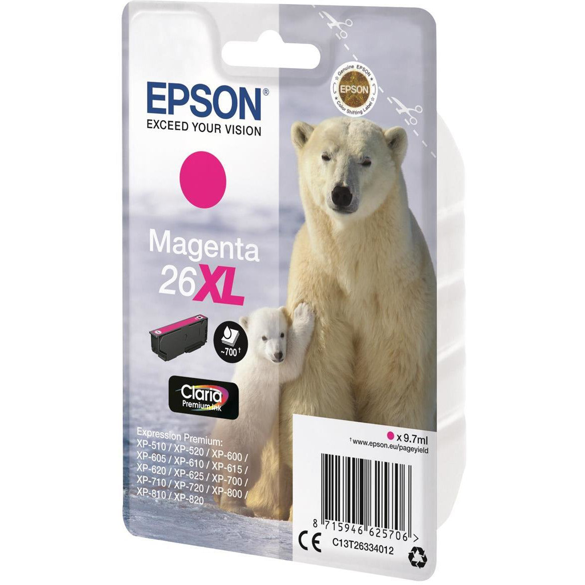 Epson Polar Bear 26XL (Prentar 700 síður) Claria Premium blekhylki (rautt)