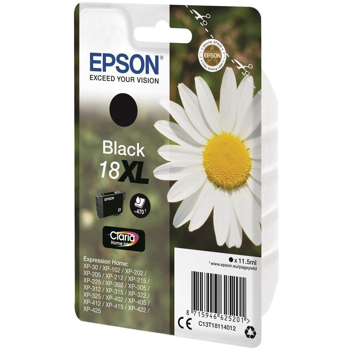 Epson Daisy 18XL Series (T1811) 11.5ml svart blekhylki non-Tagged (Prentar 470 síður) - fyrir XP-30 / XP-102 / XP-202 / XP-205 / XP-302 / XP-305 / XP-402 / XP-405