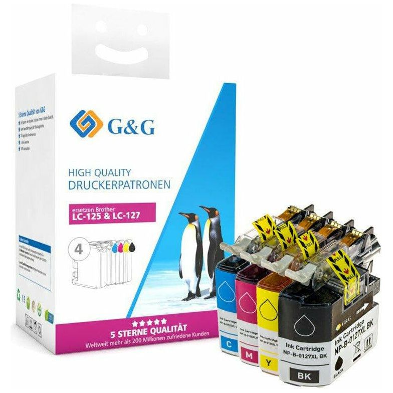 G&G Ninestar samheitahylki: Brother LC-127 / LC-125 Pakki: 1x Svart, Blátt, Rautt, Gult