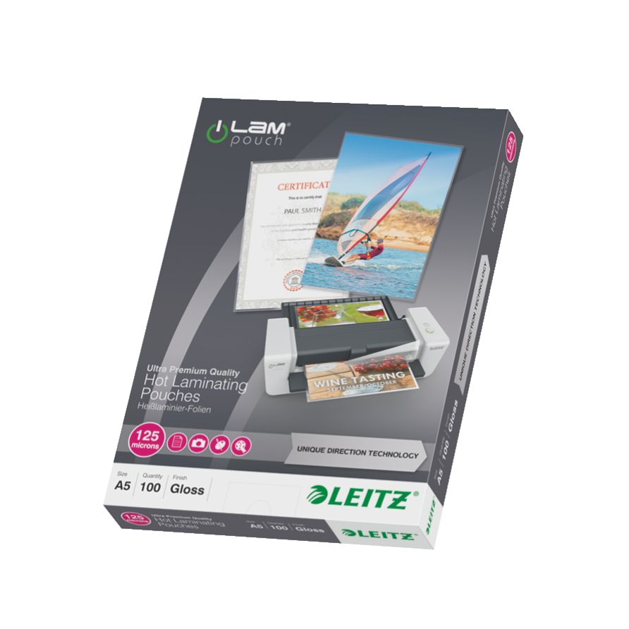 Leitz iLAM Ultra-premium Glossy A5 með UDT, 125 Mic. 100 stk.