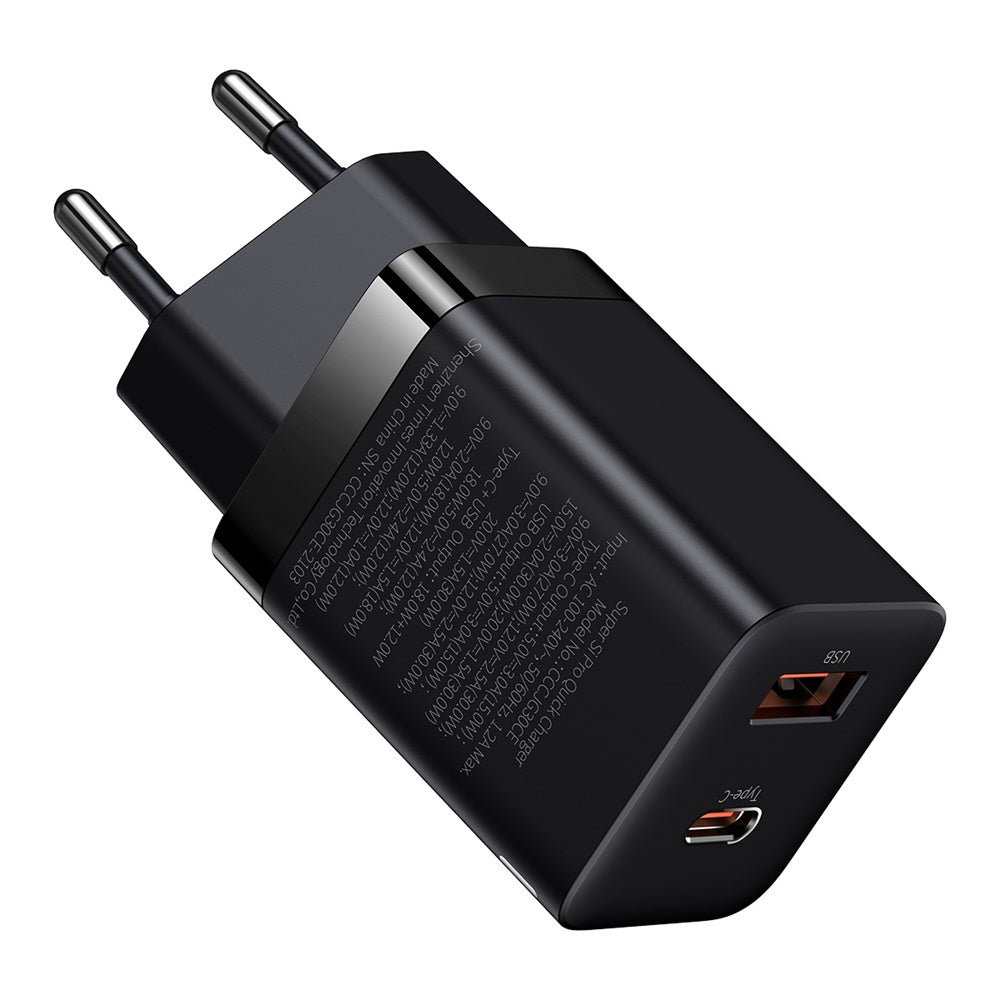 Baseus wall charger Super Si PD 30W 1x USB-C 1x USB black