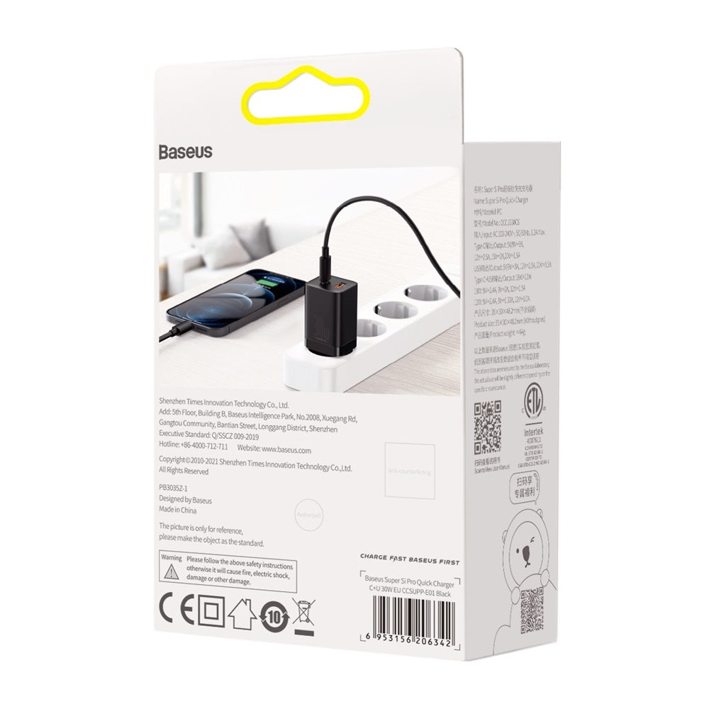 Baseus wall charger Super Si PD 30W 1x USB-C 1x USB black