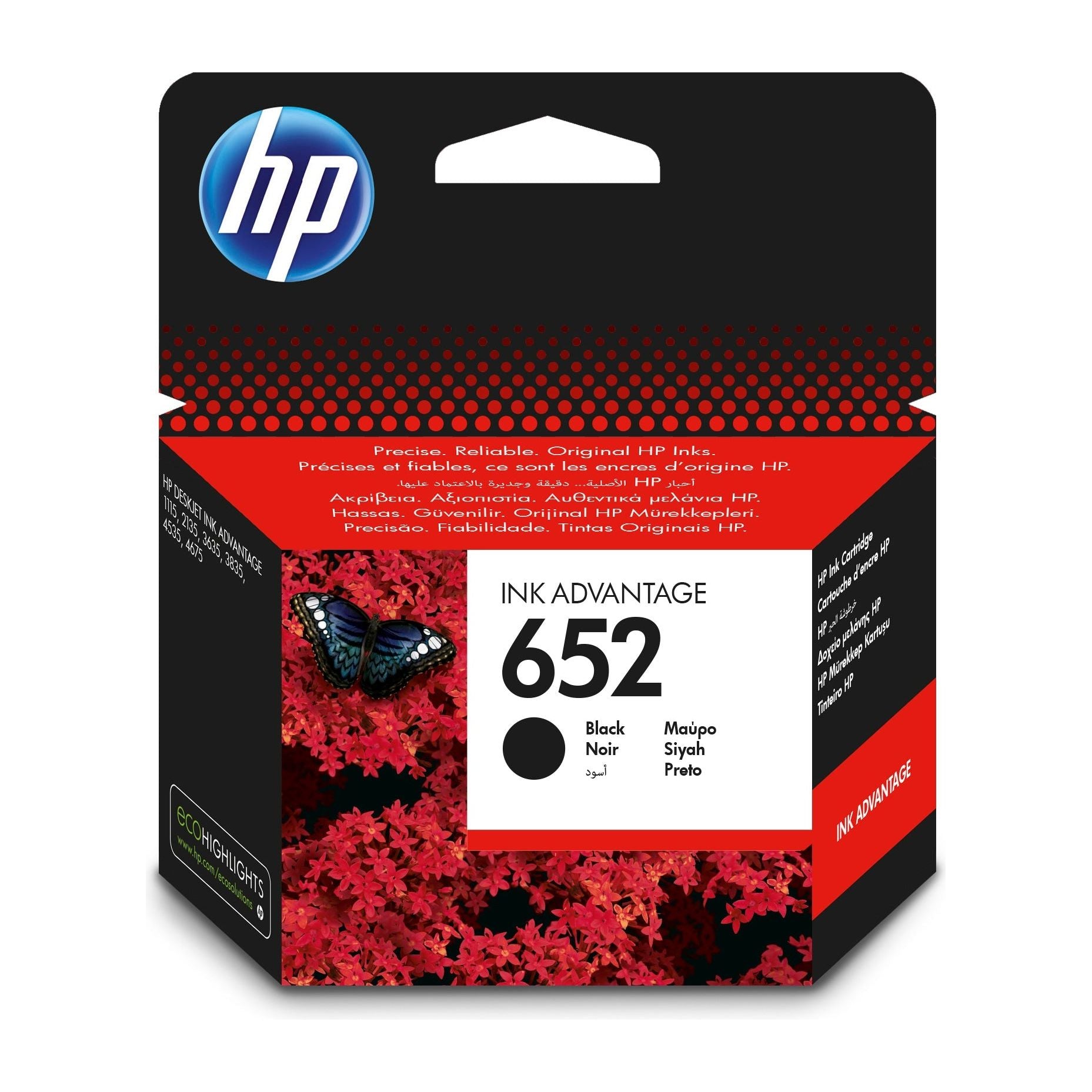HP 652 svart Original Ink Advantage Cartridge