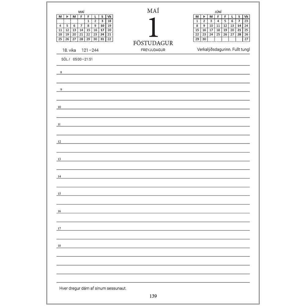 Dagbók Lundi A5  2026 m. teygju Dagur Svört