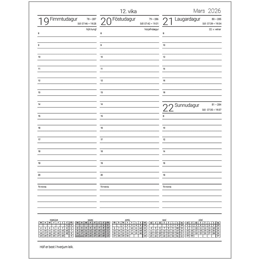 Dagbók Svanur A4 2026 Vika í opnu. Rauð