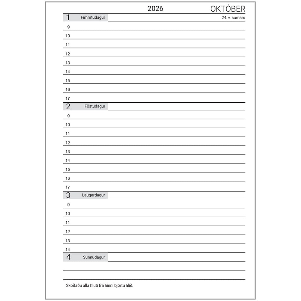 Dagbók Tjaldur A5 2026 Vika í opnu. Rauð