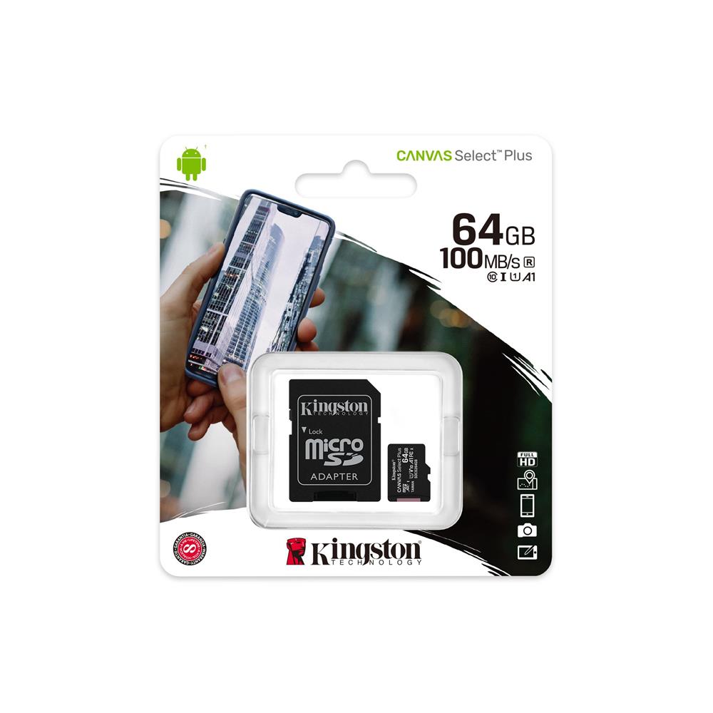 Kingston memory card 64GB microSDXC Canvas Select Plus cl. 10 UHS-I 100 MB/s + adapter