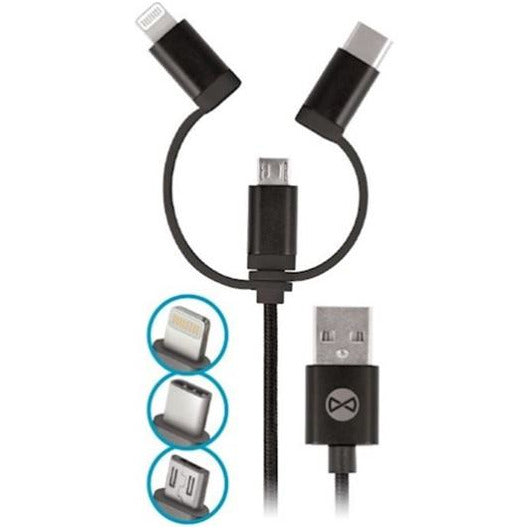 Forever CC-03 bílahleðslutæki (dual USB | 2,4 A) + 3in1 snúra (microUSB + iPhone + Type-C)