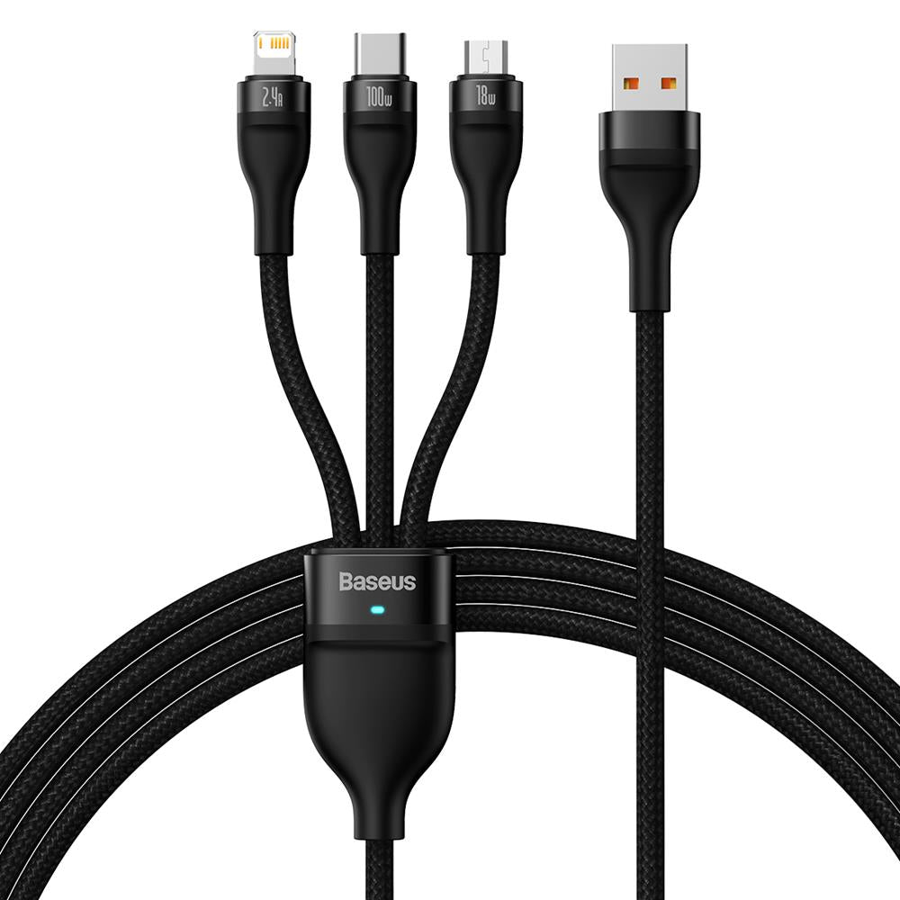 Baseus cable 3in1 Flash II USB - Lightning + USB-C + microUSB 1,2 m 3,5A black