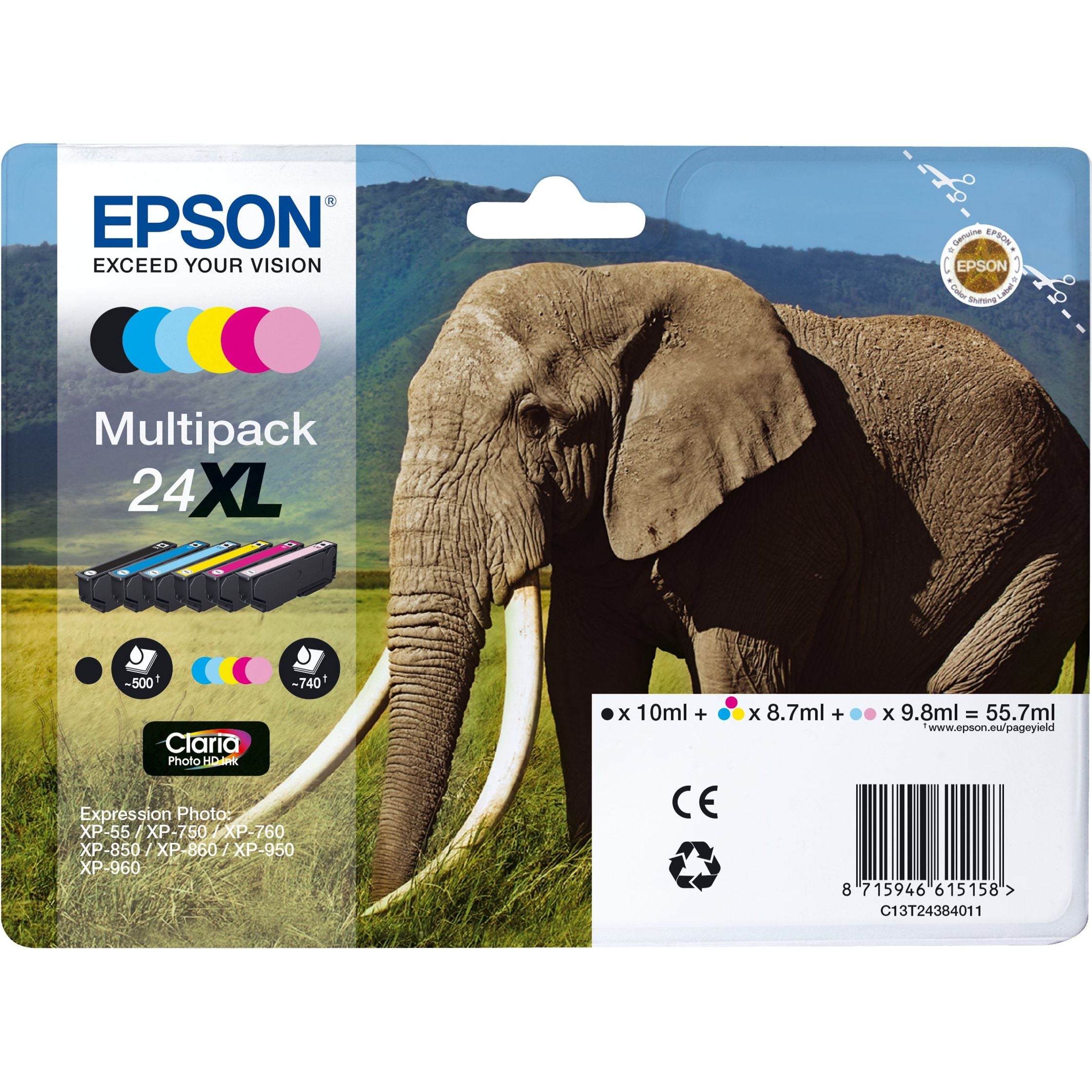 Epson Ink Cart. Multipack Claria Photo HD C13T24384011 fyrir Expression Photo XP750/850/950 6-colors XL