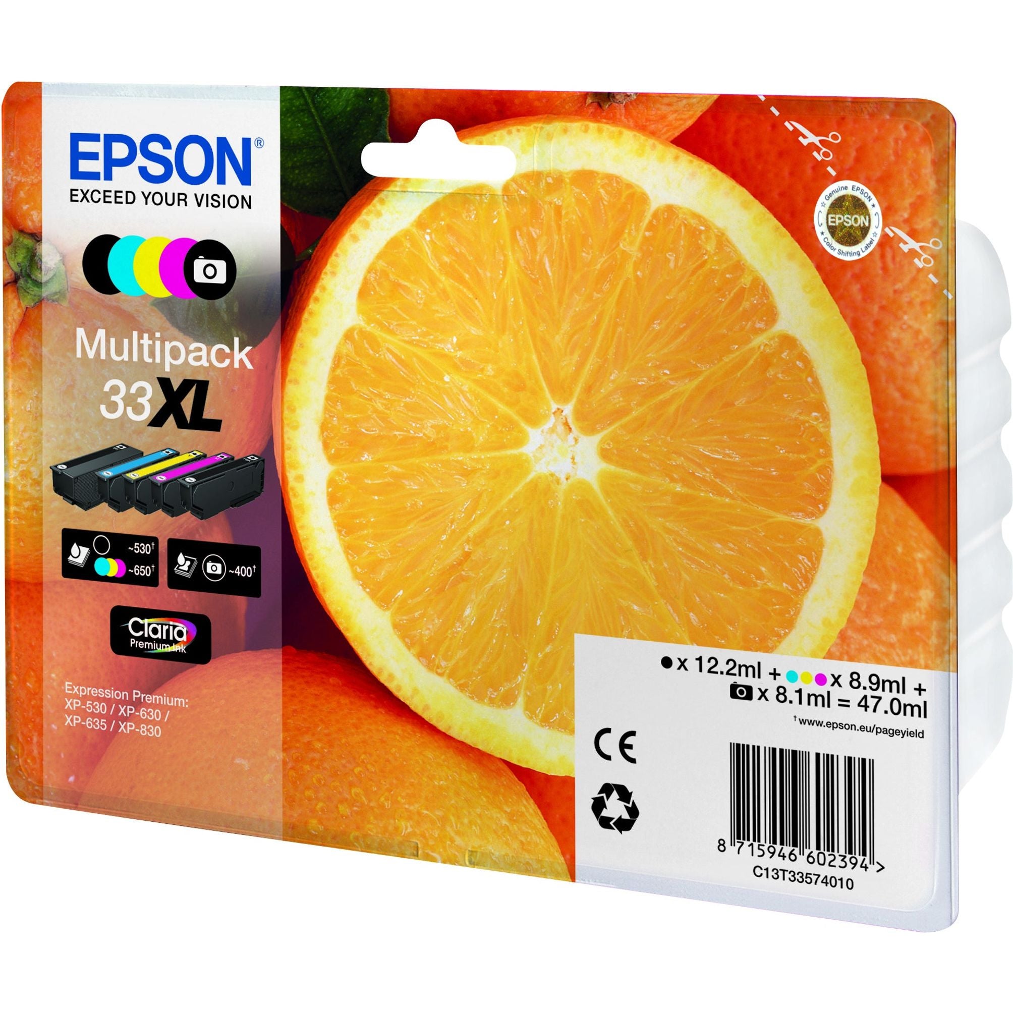 Epson Ink Cart. C13T33574010/11/12 fyrir Expression Home XP-530/ 630/635/830 Multipack XL
