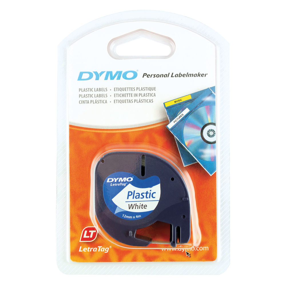 Dymo 12mm LetraTag Plastic Tape (hvítt)