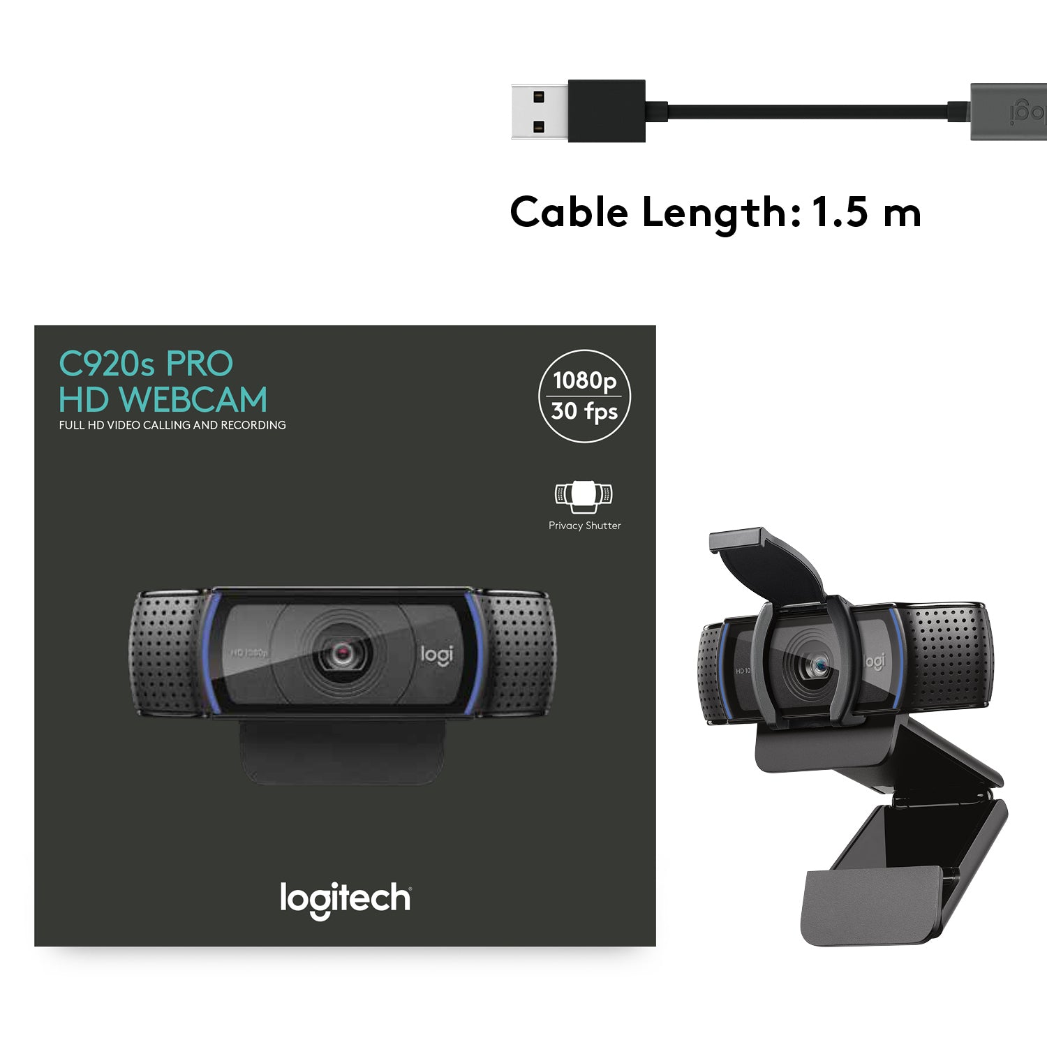 C920S HD Pro vefmyndavél, svört