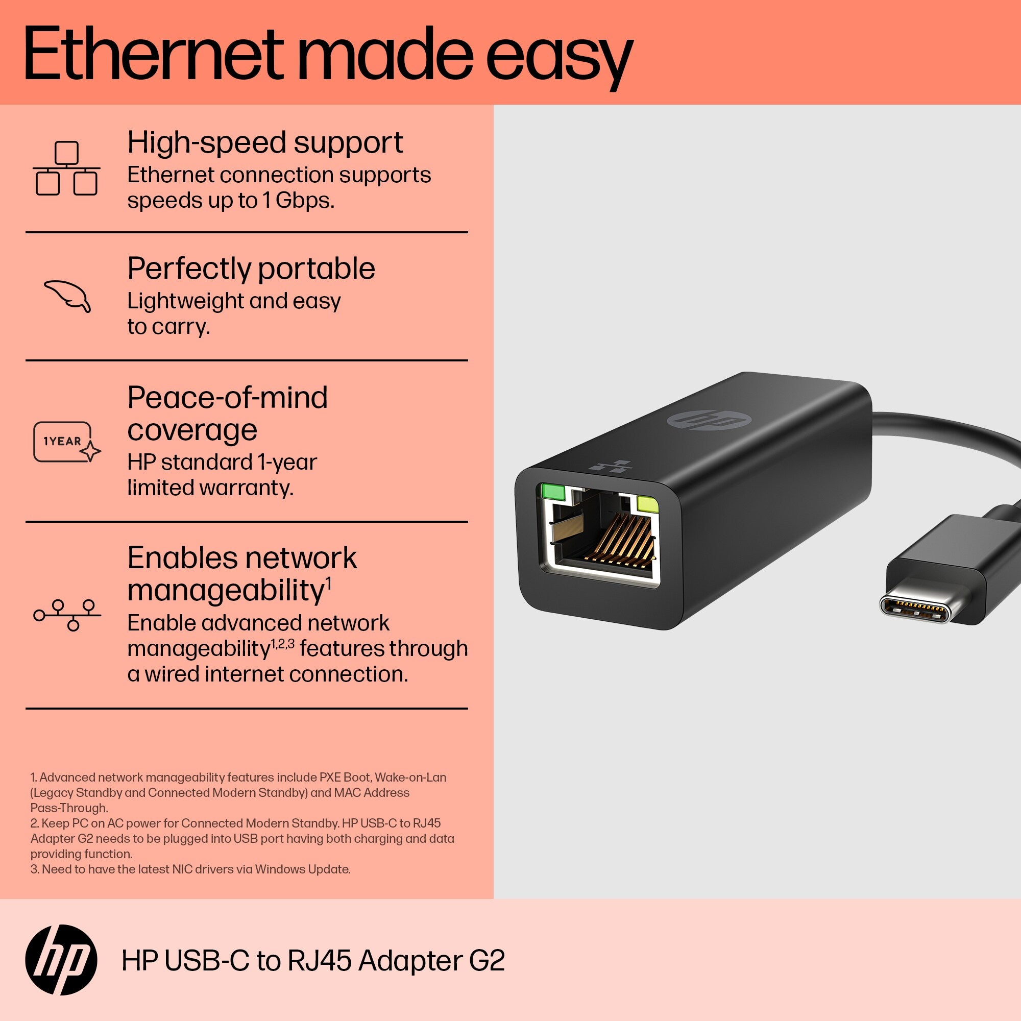 HP USB-C to RJ45 Adapter G2 interface cards/adapter RJ-45
