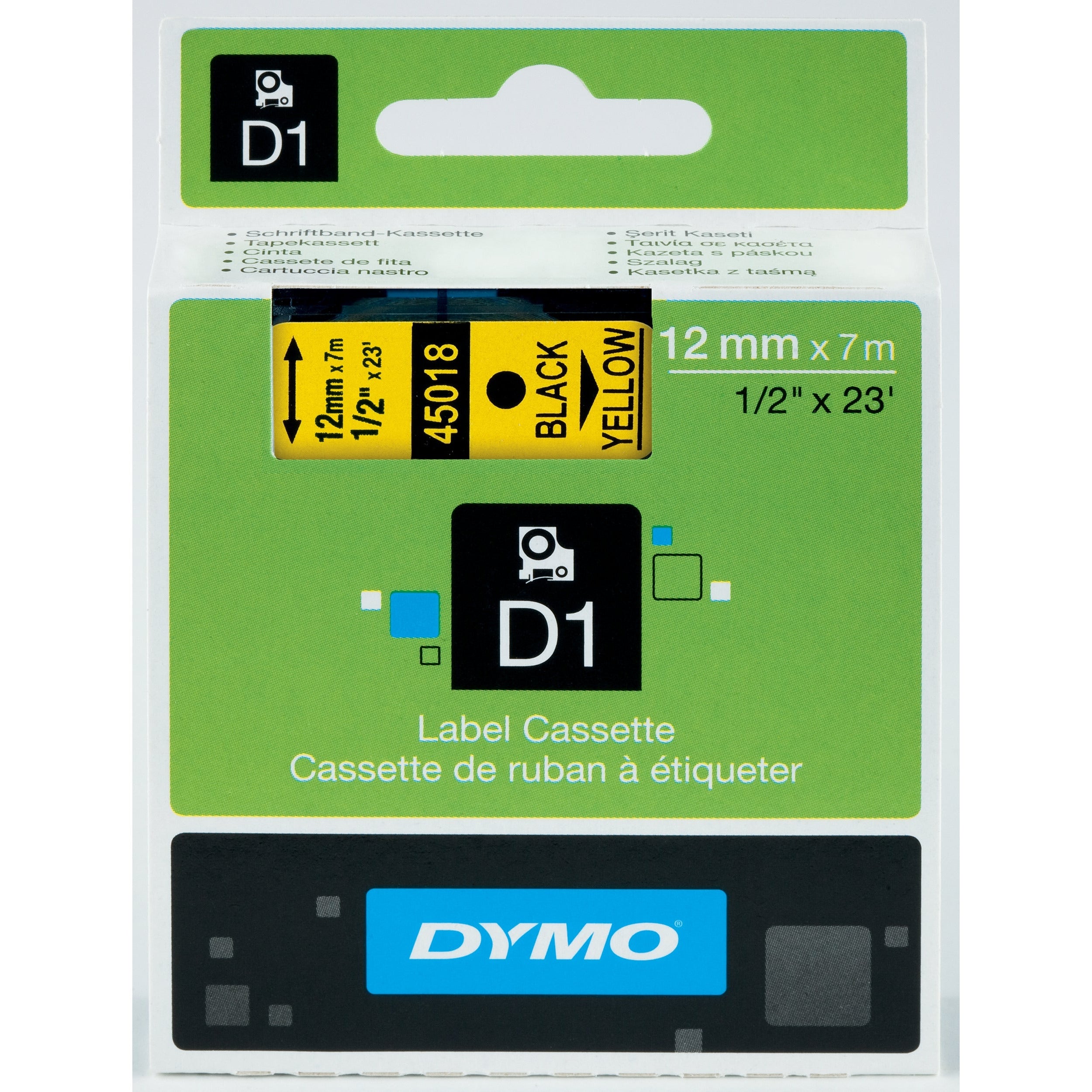 Dymo D1 (12mm) Permanent Plastic Tape (svart á gult) fyrir Dymo Pocket Label prentara