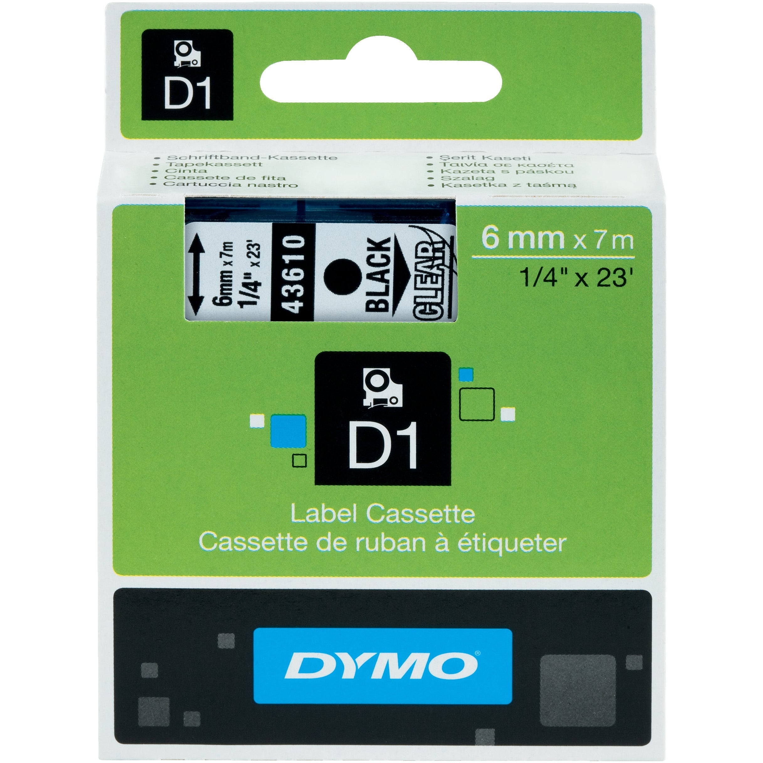 Dymo D1 (6mm) Permanent Plastic Tape (svart á glæru) fyrir Dymo Pocket Label prentara