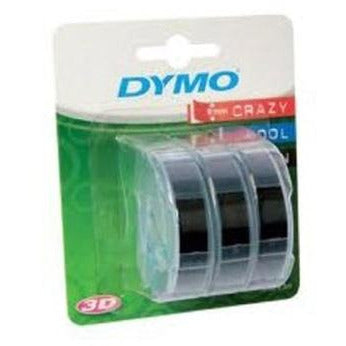 Dymo 3D (9mm) Embossing Tape (hvítt á svart) Blister þrjú í pakka Rolls fyrir Dymo Cool Clicks, Junior and Omega Label prentara