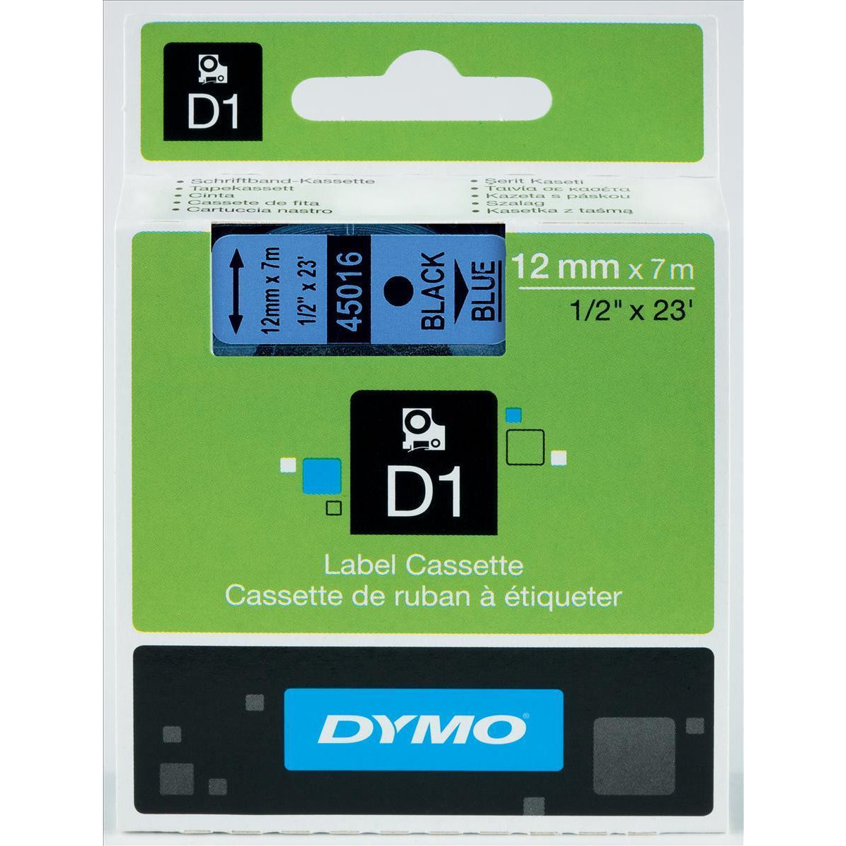 Dymo D1 (12mm) Adhesive Tape (svart á blátt) fyrir Dymo Pocket Label prentara